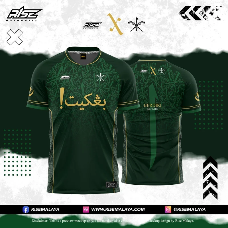 Bangkit Berdiri Sendiri green jersey mockup by Rise Authentic